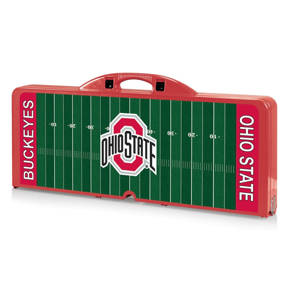 PICNIC TIME NCAA Ohio State Buckeyes Football Field Folding Picnic Table - Portable Camping Table with Umbrella Hole - Outdoor Dining & Tailgating Table (Red) - Perfect for Backyards, Parks, Beach & Game Day Parties