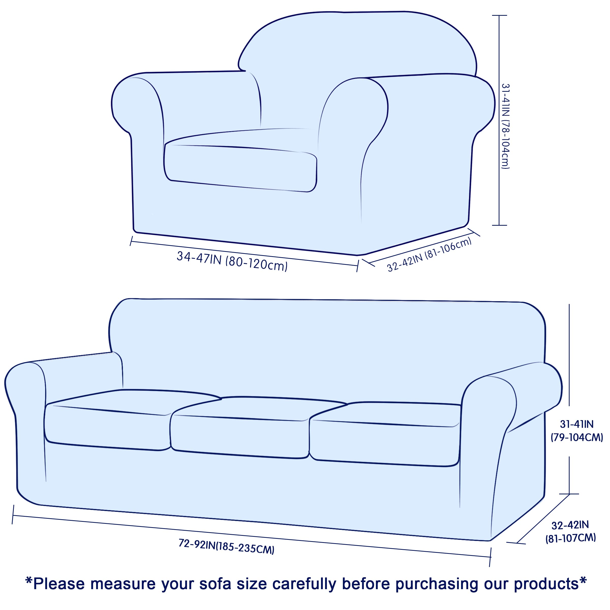 SUBRTEX Stretch Sofa Slipcover with Separate Cushion Covers - 1/3 Seater Couch Protector for Pets & Kids (Small/Large, Light Gray) - Perfect for Living Room Furniture Protection & Home Decor