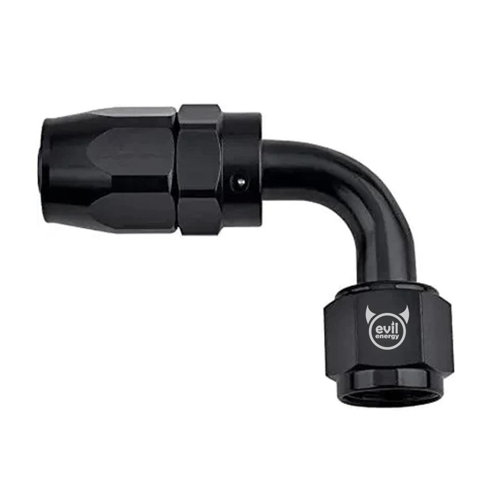 EVIL ENERGY AN Hose End Fitting 90 Degree Swivel Aluminum Black (4/6/8/10/12AN) - High Performance Fuel & Oil Hose Connector for Racing, Automotive & Industrial Applications