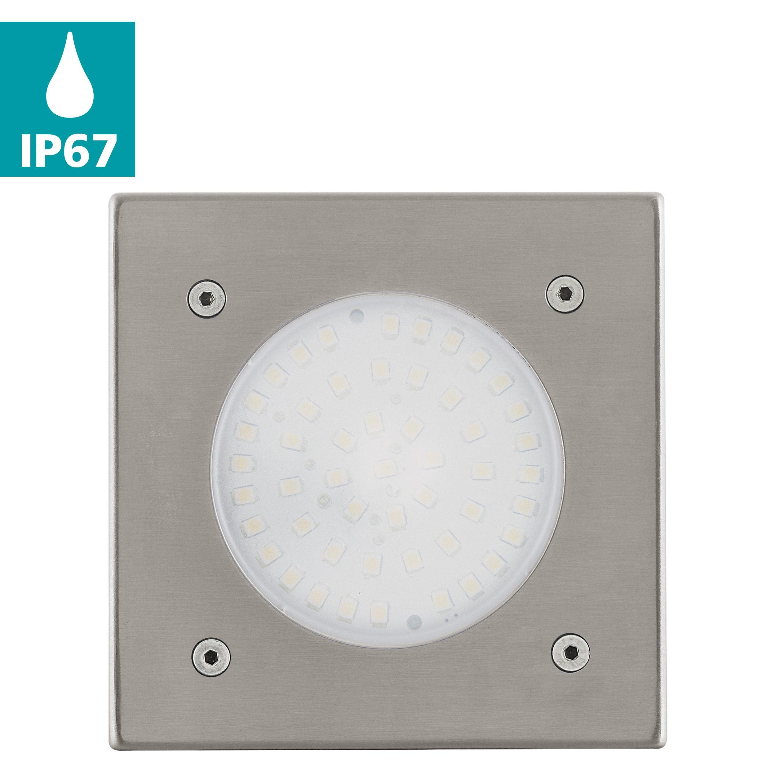 Eglo Lamedo Square Silver LED Recessed Ground Uplighter Light - Outdoor Landscape Lighting for Garden, Pathway, and Driveway Illumination