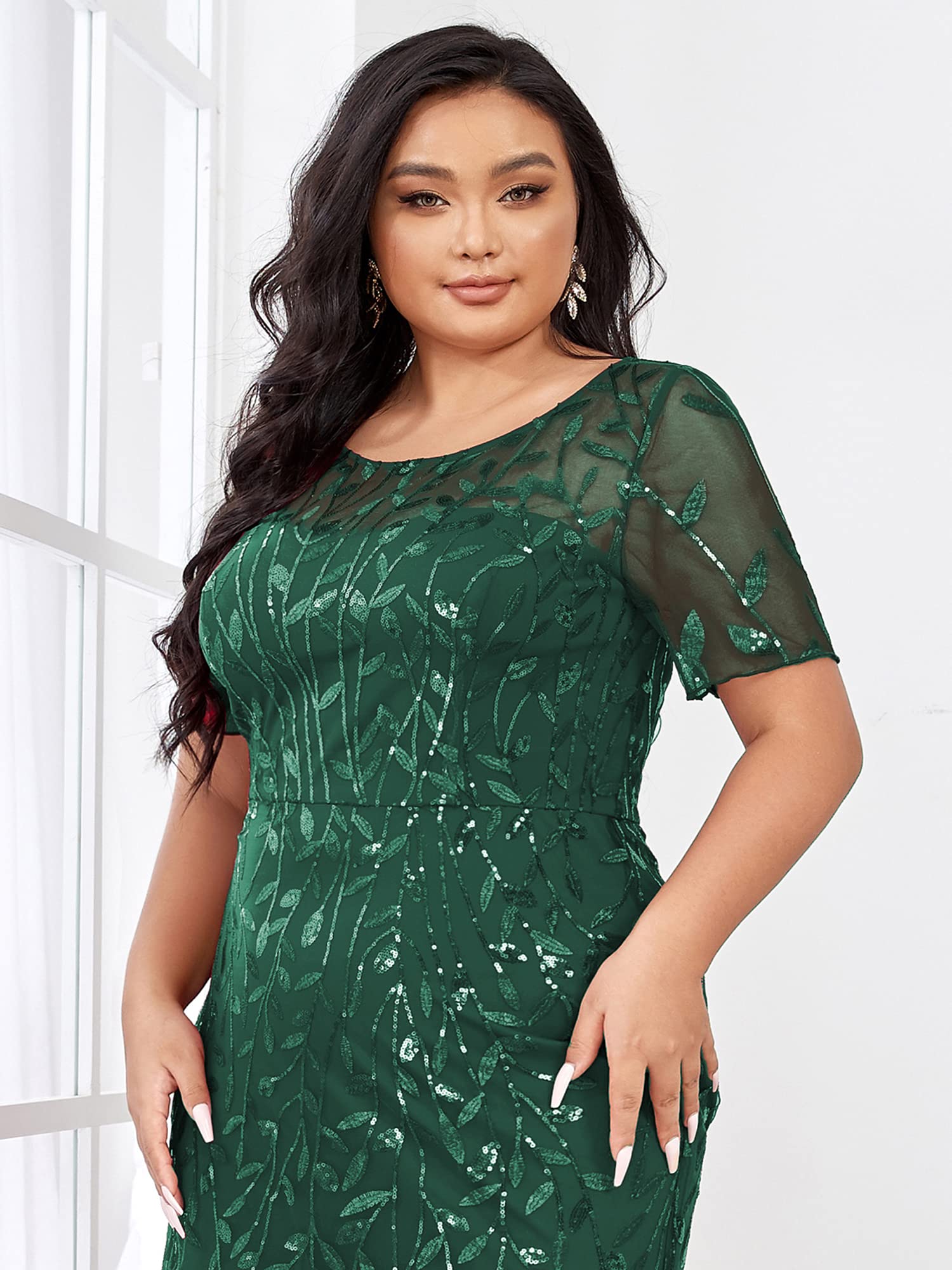 Ever-Pretty Women's Plus Size Embroidery Sequin Short Sleeve Bodycon Maxi Formal Dress 07707-PZUSA - Perfect for Evening Parties, Prom, Cocktail Events & Special Occasions