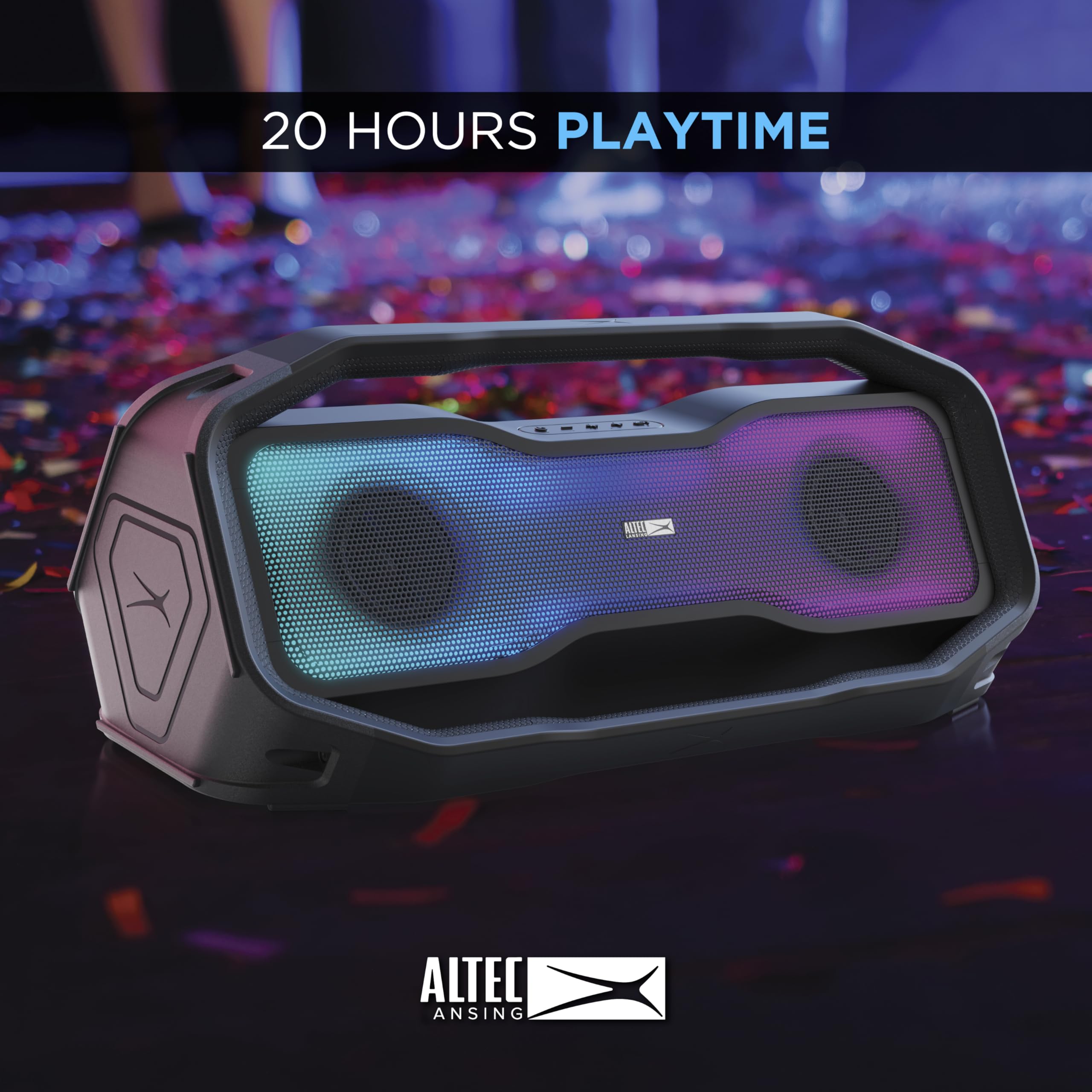 Altec Lansing Rockbox XL 2.0 Portable Bluetooth Speaker with LED Lights | IP67 Waterproof Wireless Speaker | 20H Playtime & App Control | Perfect for Outdoor, Pool Parties, Camping & Beach