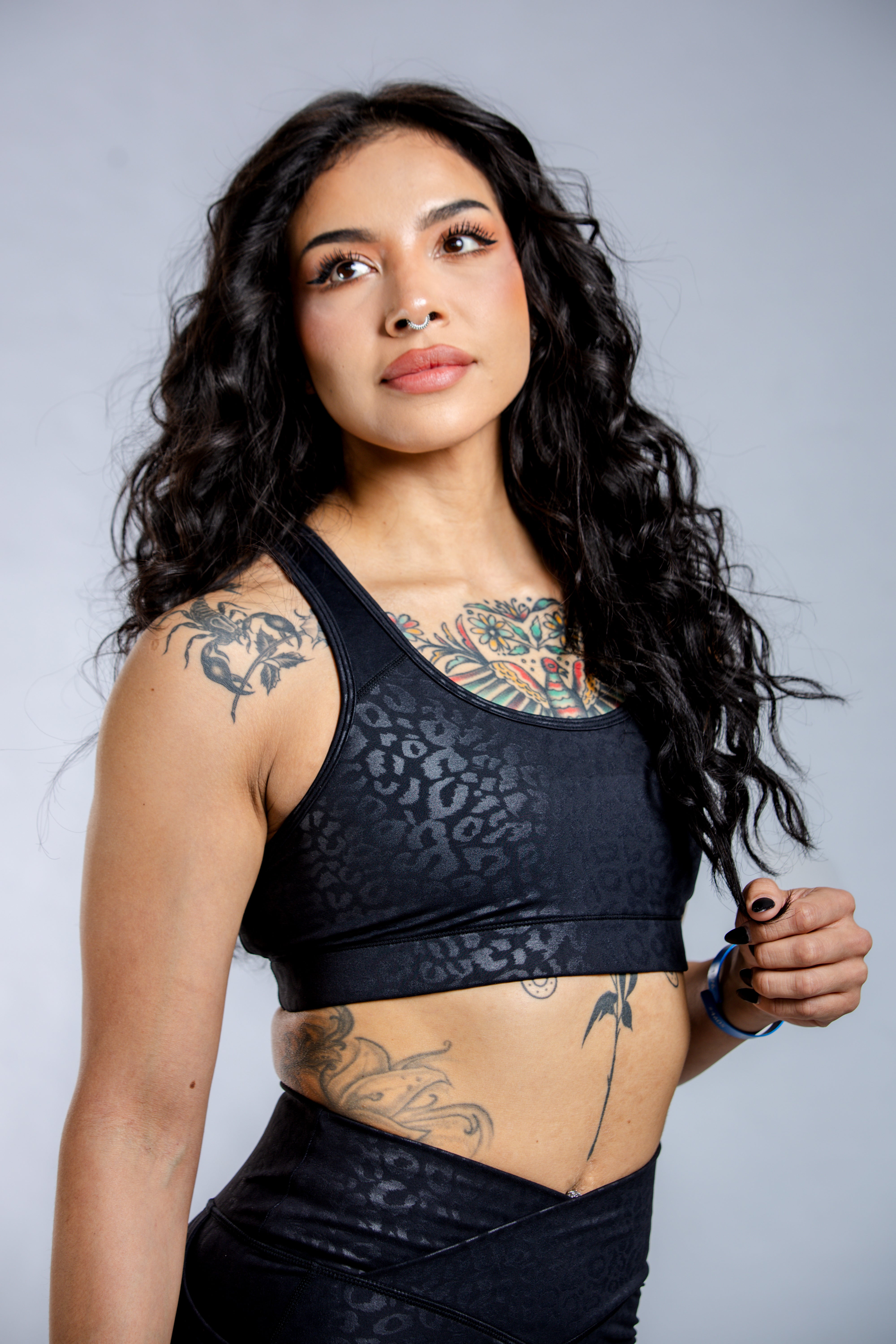High-Performance Empowered Sports Bra - Black Leopard Print | Women's Workout & Yoga Support Top for Running, Gym & Active Lifestyle