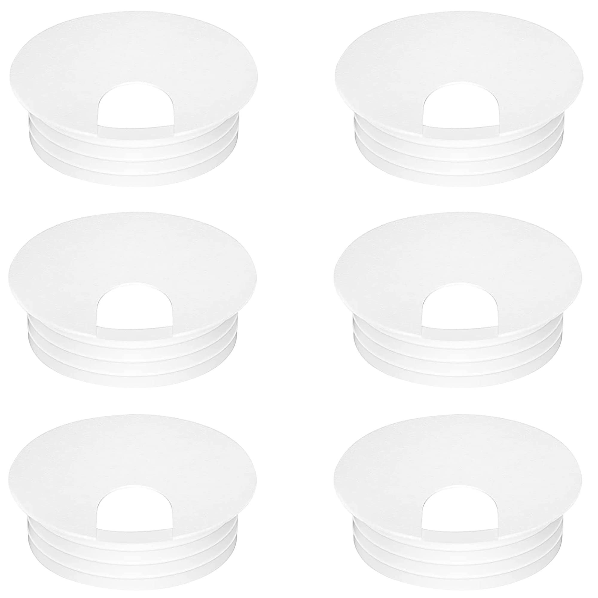 Juasky 2 Inch 6 Pcs White Plastic Desk Grommets Kit - Cable & Cord Hole Covers for Office Furniture, Wire Management & Home Organization