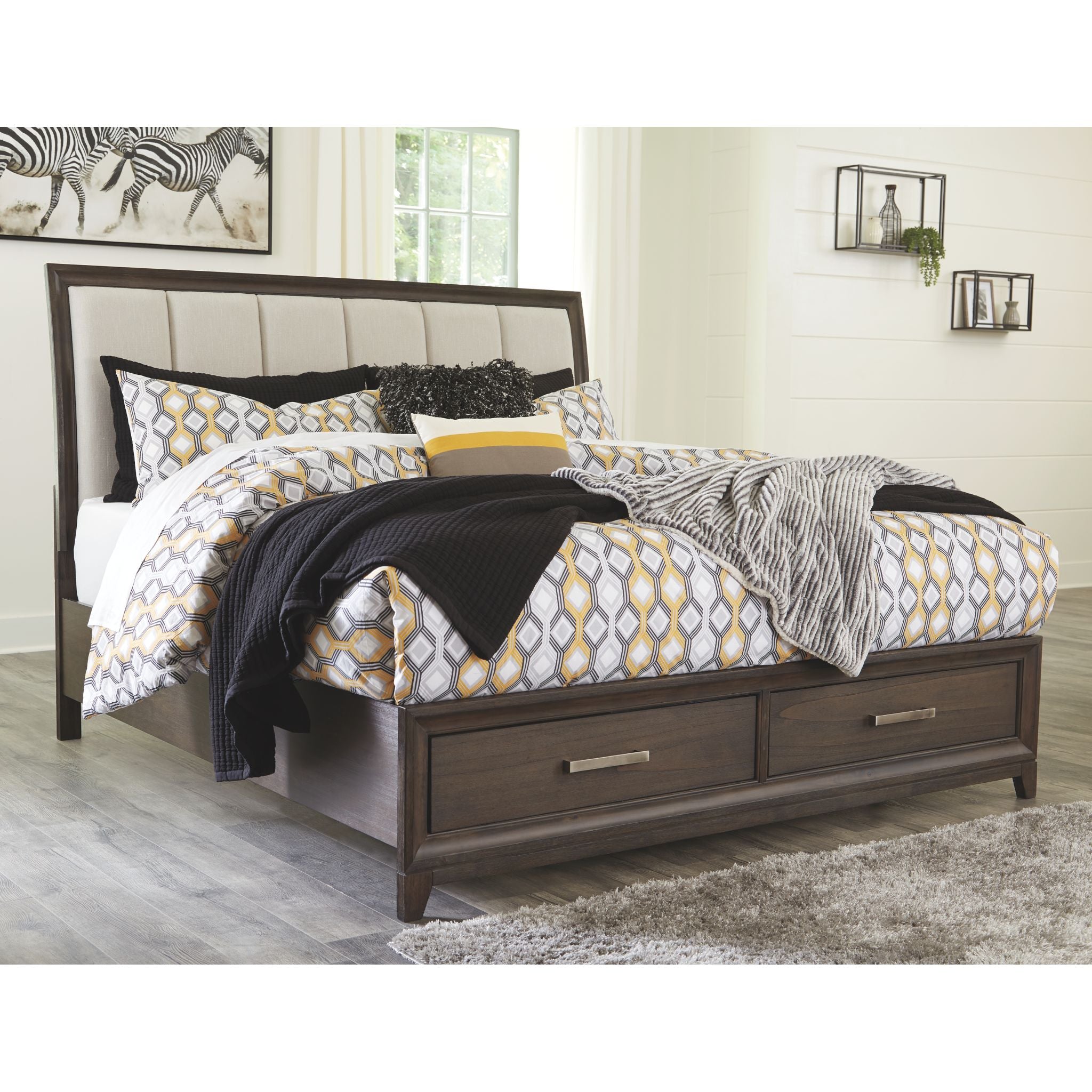 Brueban 5-Piece Storage Bedroom Set - Brown Wooden Bed Frame with Nightstands and Dresser for Small Spaces | Perfect for Apartments, Dorms & Guest Rooms
