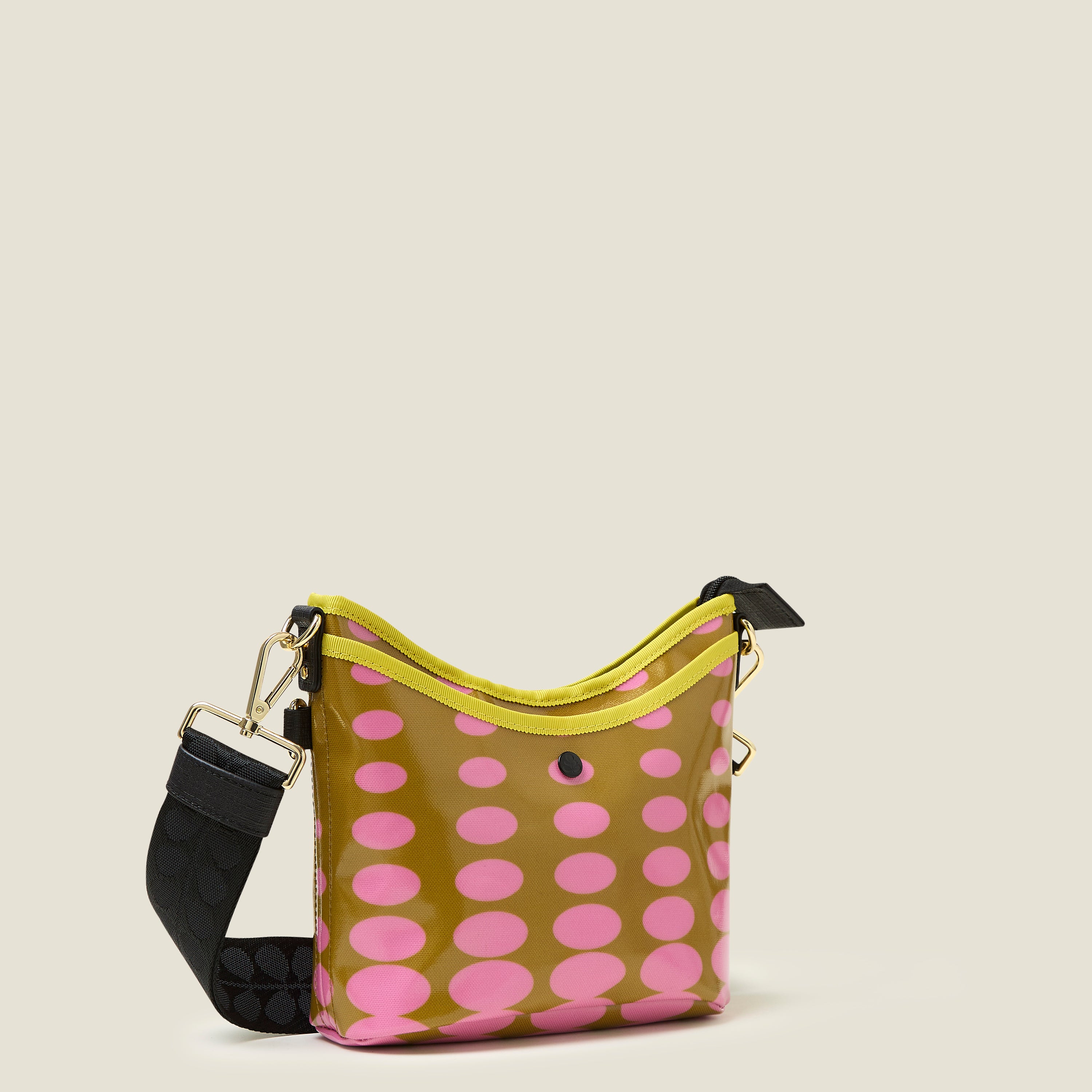 Stylish Carrymin Crossbody Bag - Optical Oval Design in Ochre | Perfect for Everyday Use, Travel & Shopping