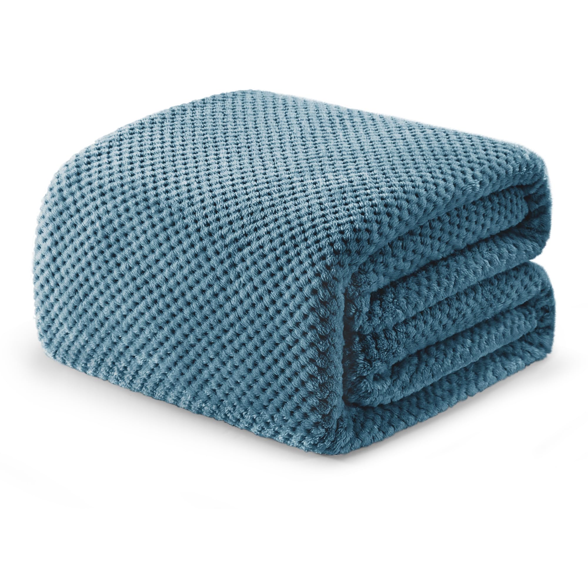 Premium Fleece Blend Twin Size Bed Blanket - Ultra Soft & Warm Waffle Textured Throw for Couch, Sofa & Bed - Cozy, Fuzzy & Lightweight (Slate Blue, 90x66 Inches) - Perfect for Winter Nights, Movie Time & Guest Rooms