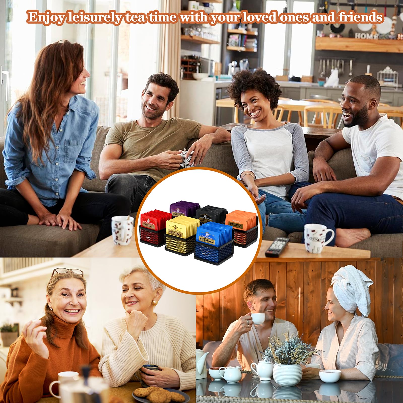 6-Piece Magnetic Tea Bag Organizer Set - Black Metal Tea Storage for Refrigerator, Counter or Kitchen Shelf | Perfect Tea Gift for Tea Lovers (Small, DB-1205) | Keep Your Tea Bags Fresh & Organized at Home or Office