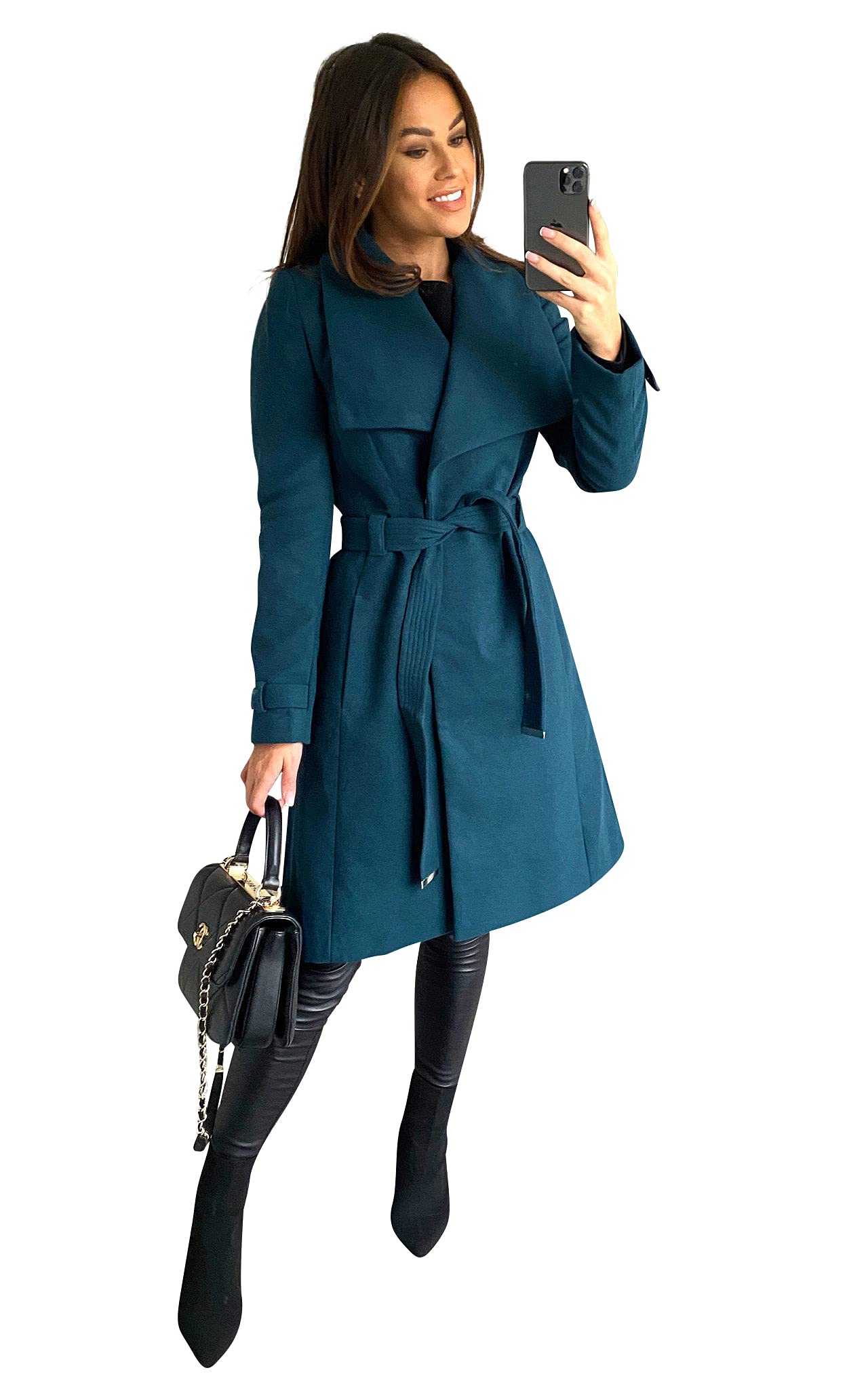 Anastasia Fashions Women's Large Collar Belted Wrap Winter Coat - Warm Long Trench Coat for Cold Weather, Office & Outdoor Activities