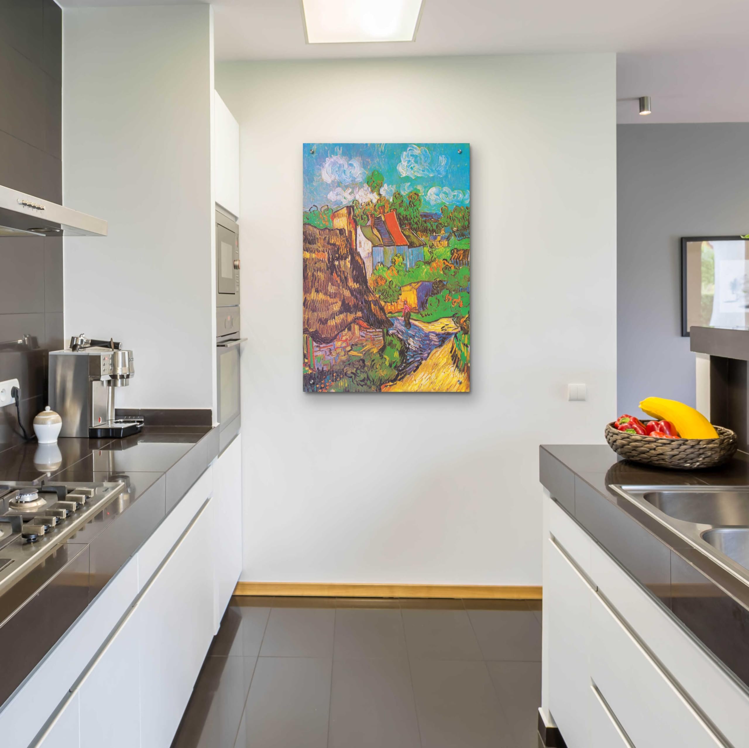Vincent Van Gogh 'Houses At Auvers' Acrylic Glass Wall Art Print - 24x36 Inches - Modern Home & Office Decor - Perfect for Living Room, Bedroom or Gallery Display