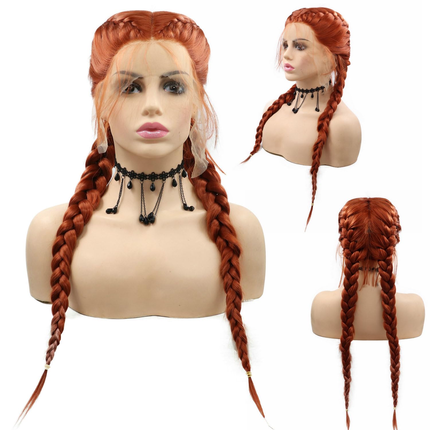 100% Hand-Braided Baby Hair Synthetic Lace Front Wigs for Women - Copper Red 360# | Natural-Looking Hair Replacement for Daily Wear, Cosplay & Special Occasions