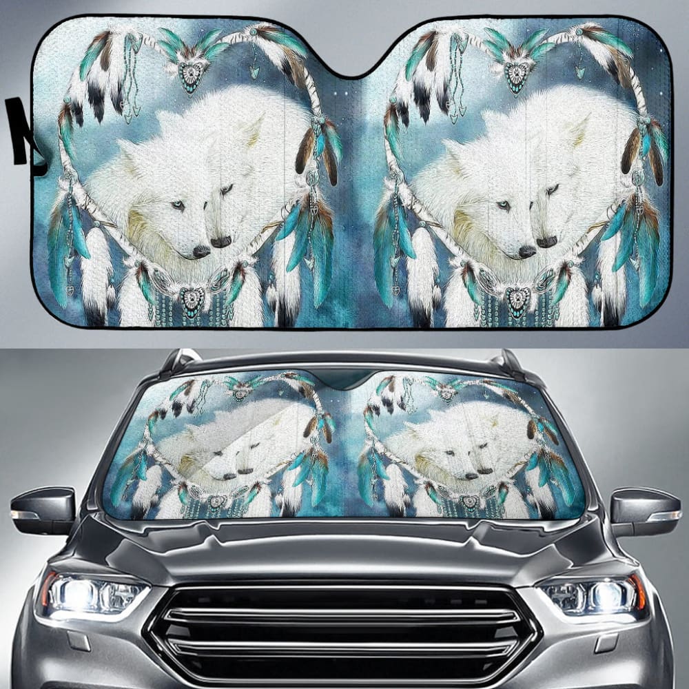 Premium Wolf Dreamcatcher Car Sun Shade for Windows - Handmade Native American Style Sunshade for Cars, SUVs & Trucks - Perfect for Road Trips, Camping & Outdoor Adventures
