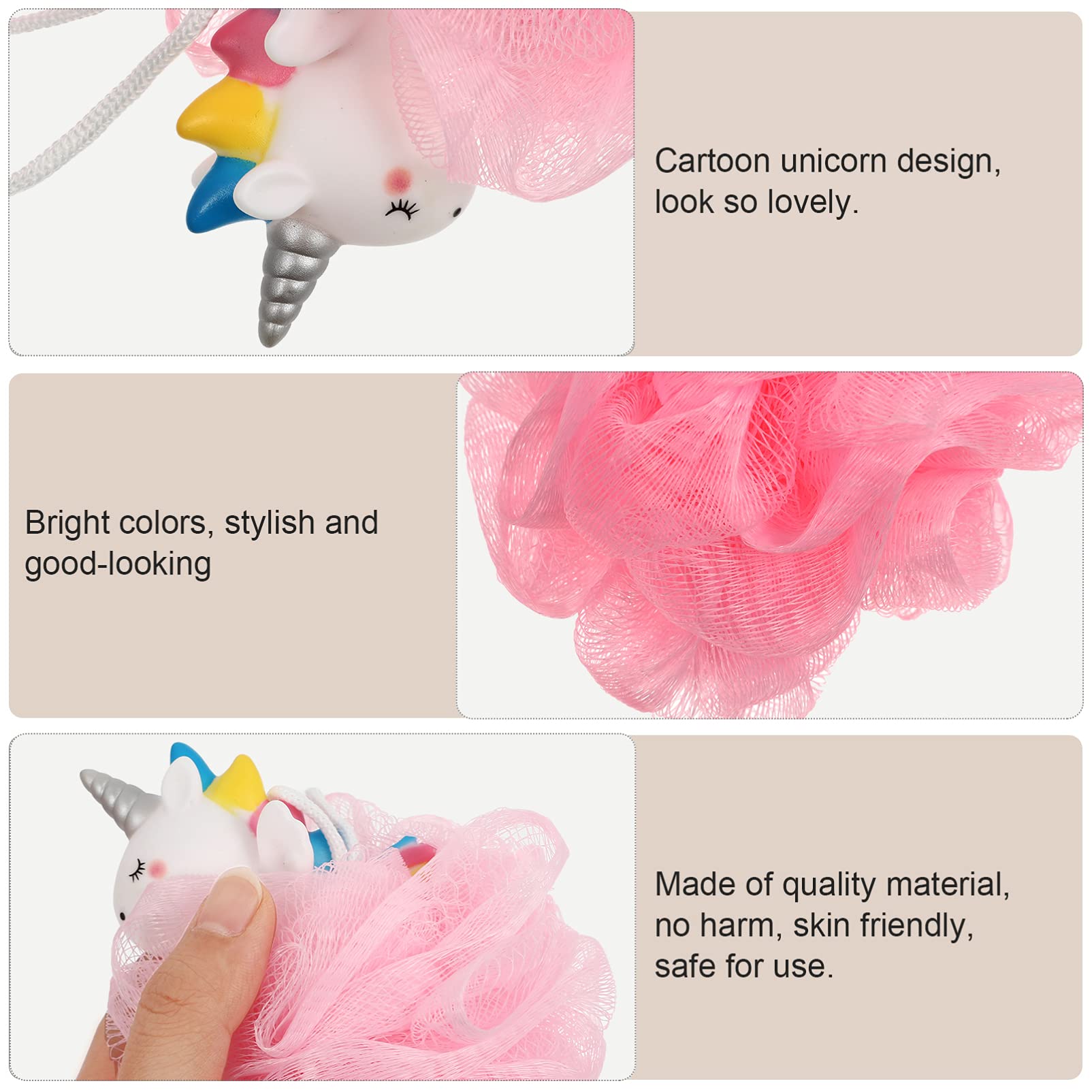 SOLUSTRE 2-Pack Cartoon Unicorn Bath Sponges - Soft Exfoliating Shower Loofah Balls for Gentle Skin Cleansing | Pink Bath & Body Scrubber for Women, Kids | Perfect for Daily Shower, Spa & Gift Giving