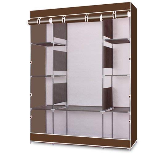 BNSPLY 65 Inch Portable Non-Woven Fabric Wardrobe Closet - Freestanding Clothes Storage Organizer with Zippered Doors (50