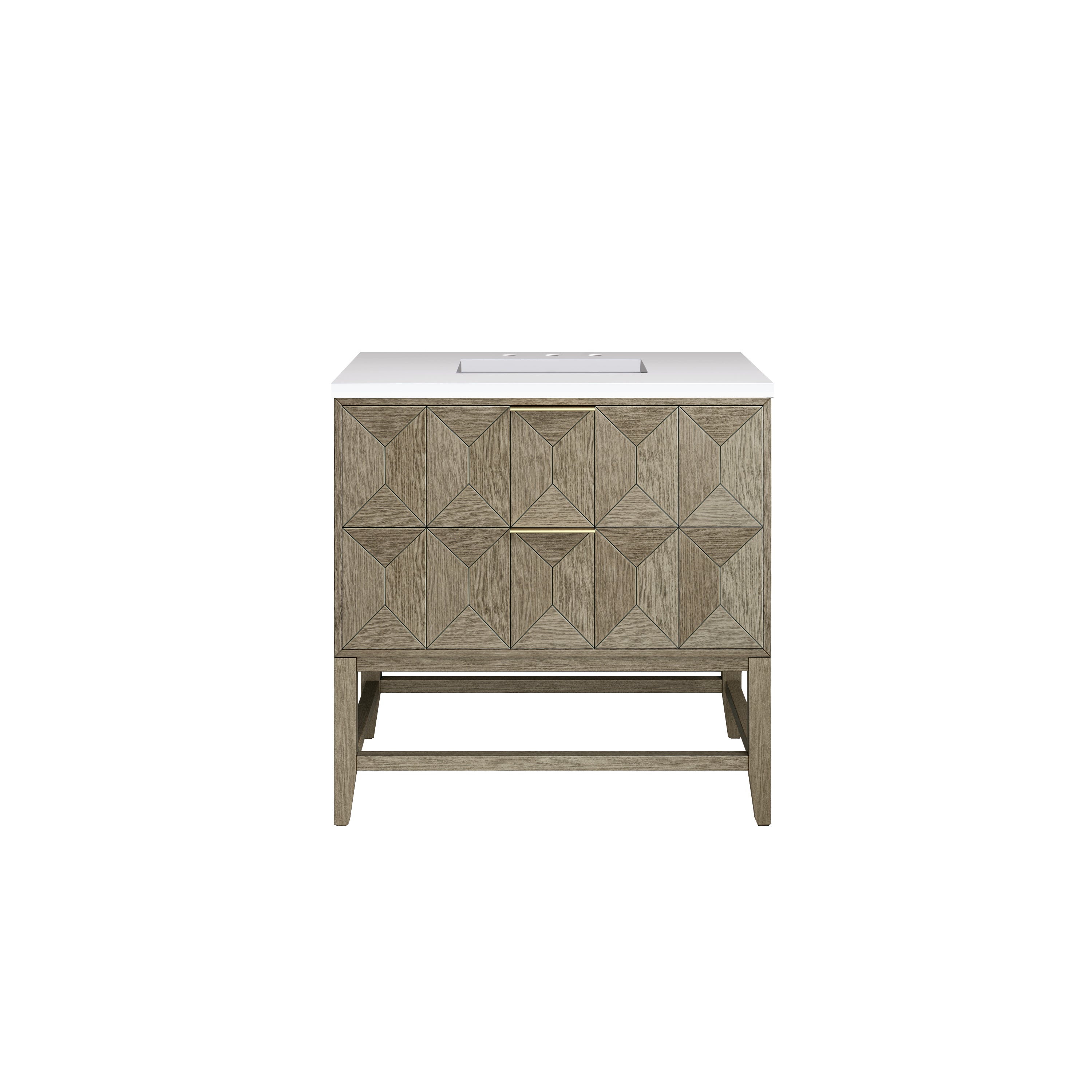 Emmeline 36 Inch Single Bathroom Vanity with White Zeus Quartz Top - Pebble Oak Finish for Modern Home Decor | Perfect for Small Bathrooms & Powder Rooms