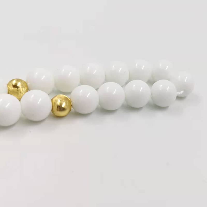 Premium White Ceramic Muslim Prayer Beads with Gold Accents - 8mm x 45 Beads Islamic Tasbih Misbaha Rosary for Ramadan, Eid & Daily Dhikr - Elegant Turkish Tassel Accessory for Prayer, Meditation & Spiritual Gifts