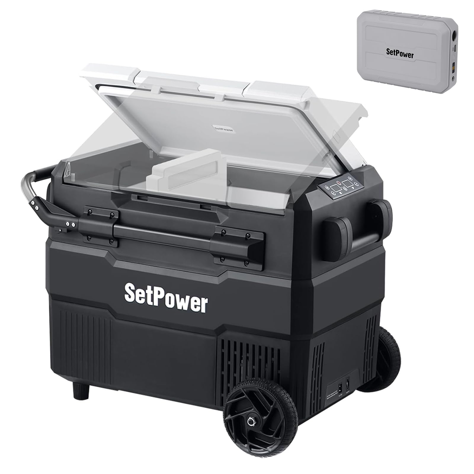 Setpower RV60D PRO 60QT/56L Dual Zone Portable Car Refrigerator with PG216Wh Power Station - 12V Adjustable Freezer for Road Trips, Camping & Home Use | Car Fridge for RV, Truck & Outdoor Adventures
