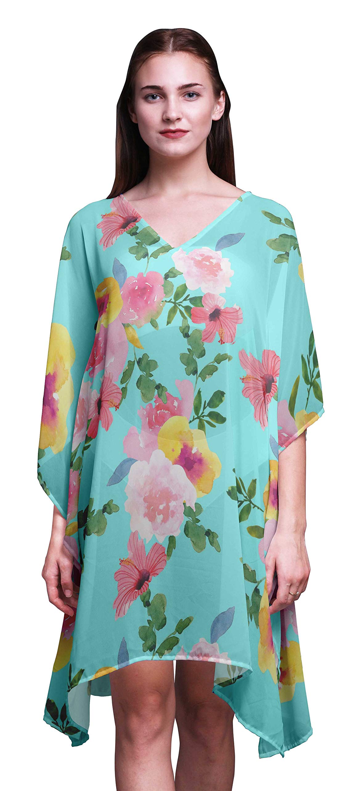 Bimba Women's Short Caftan Midi Dress - Beach Cover Up Swimwear, Summer Boho Kaftan Dress for Pool, Vacation & Resort Wear