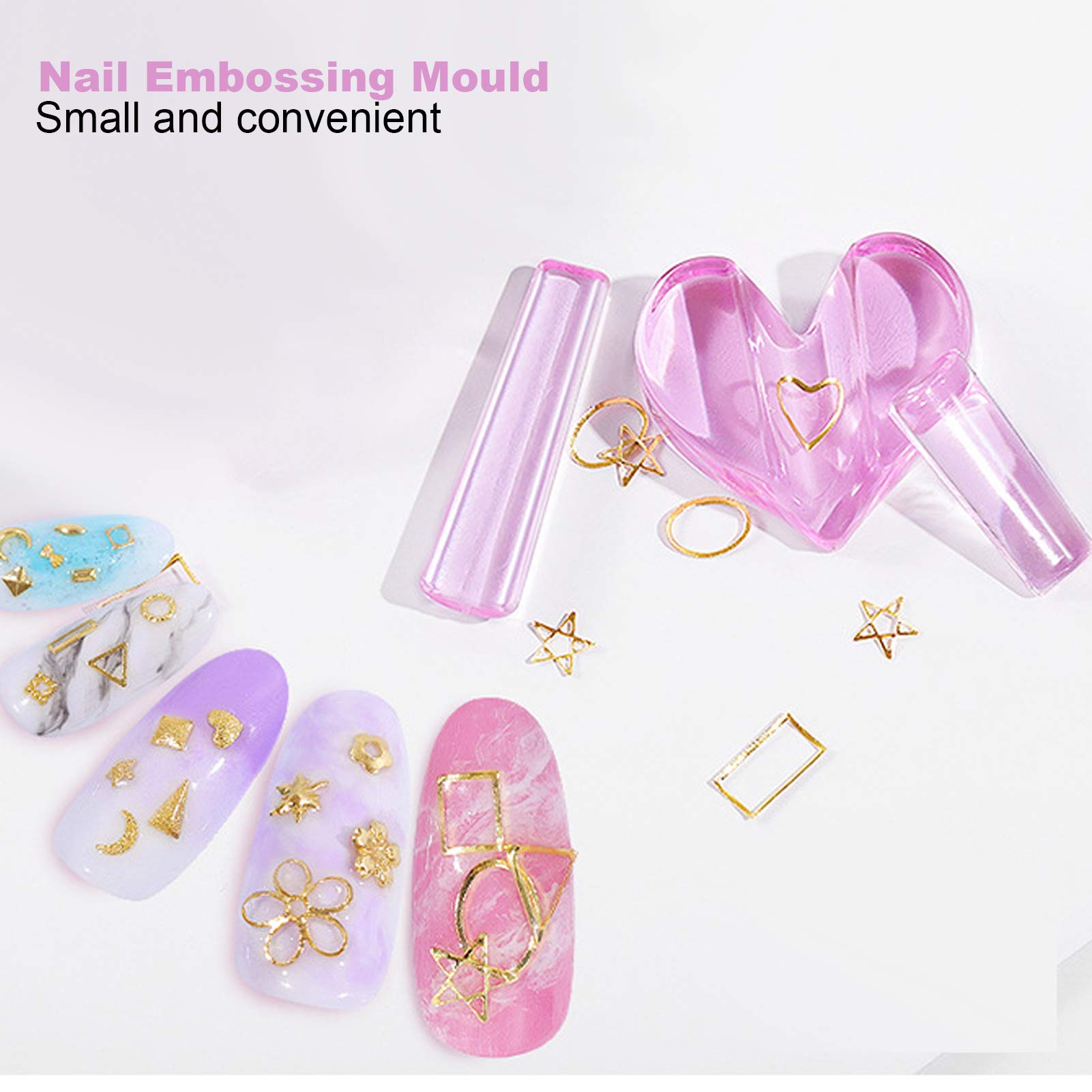 LANTRO JS Nail Embossed Molds for Stunning Nail Art - Star & Heart Shaped Metal Frames for DIY Manicure, Nail Salon & Home Use