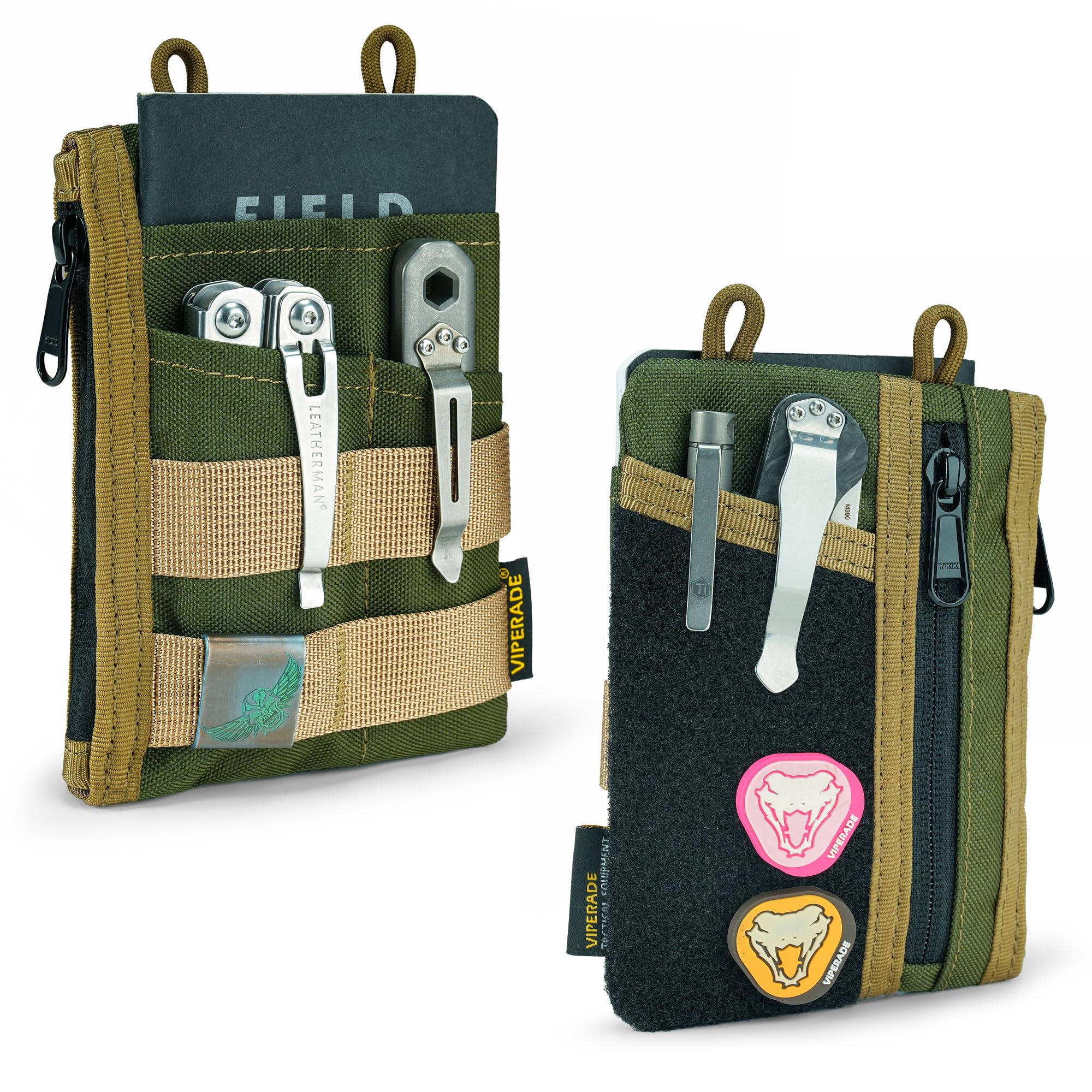 VIPERADE VE18 EDC Pouch - 3-Slot Tactical Pocket Organizer for Men with 2 Zipper Pockets & Velcro Closure - Perfect for Multitool, Knives, Flashlights & Everyday Carry Gear | Camping, Hiking & Outdoor Adventures