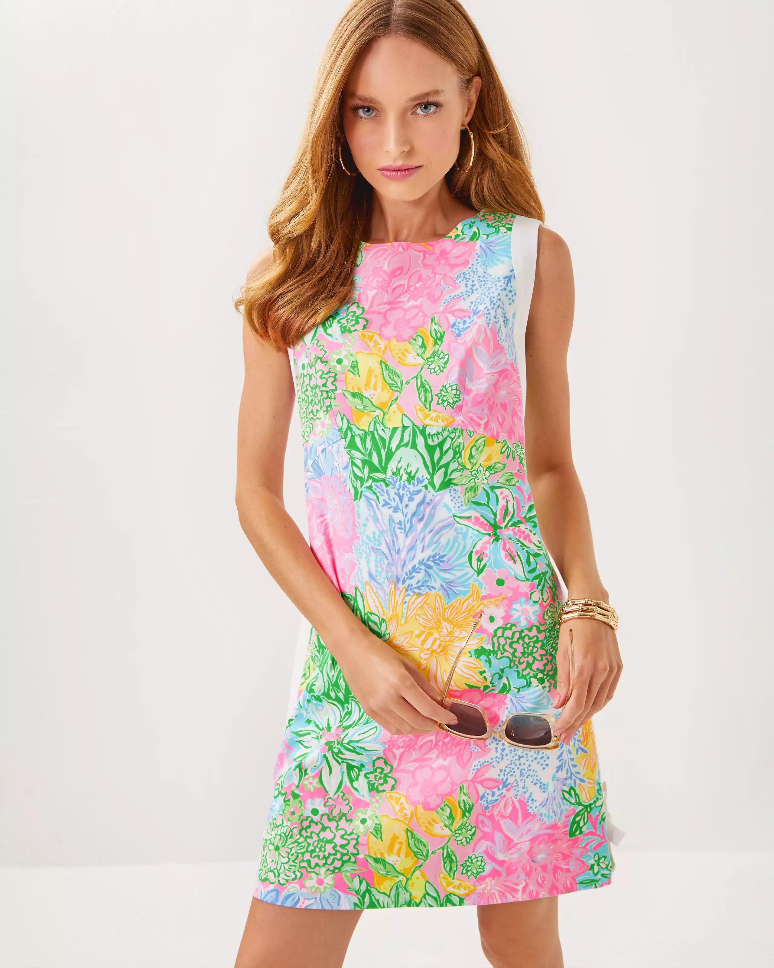 Beckler Shift Dress - Multi Bright Delight Patch Floral Print Women's Summer Dress | Casual Office Wear & Party Outfit