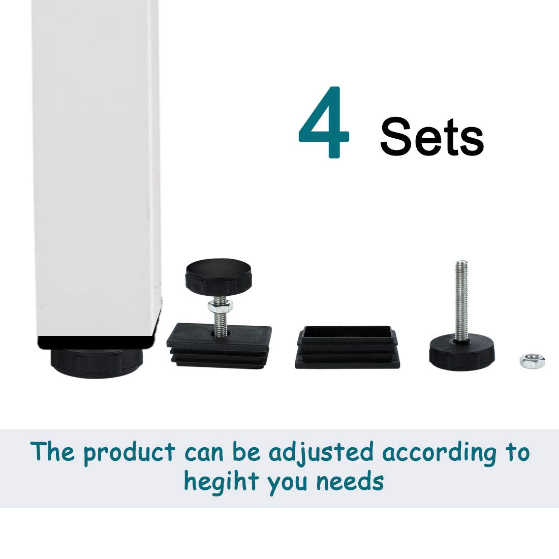uxcell 30 x 60mm Adjustable Leveling Feet Kit - 4 Sets Rectangle Tube Inserts for Furniture, Table & Desk Legs | Perfect for Home Office, Workshop & Uneven Floor Stabilization