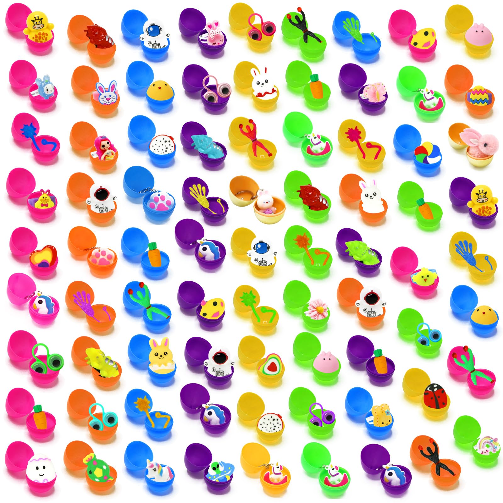80 Pcs Colorful Prefilled Easter Eggs with Toys Inside - Easter Basket Stuffers & Egg Hunt Supplies for Kids - Perfect for Easter Party Favors, Classroom Activities, and Family Gatherings