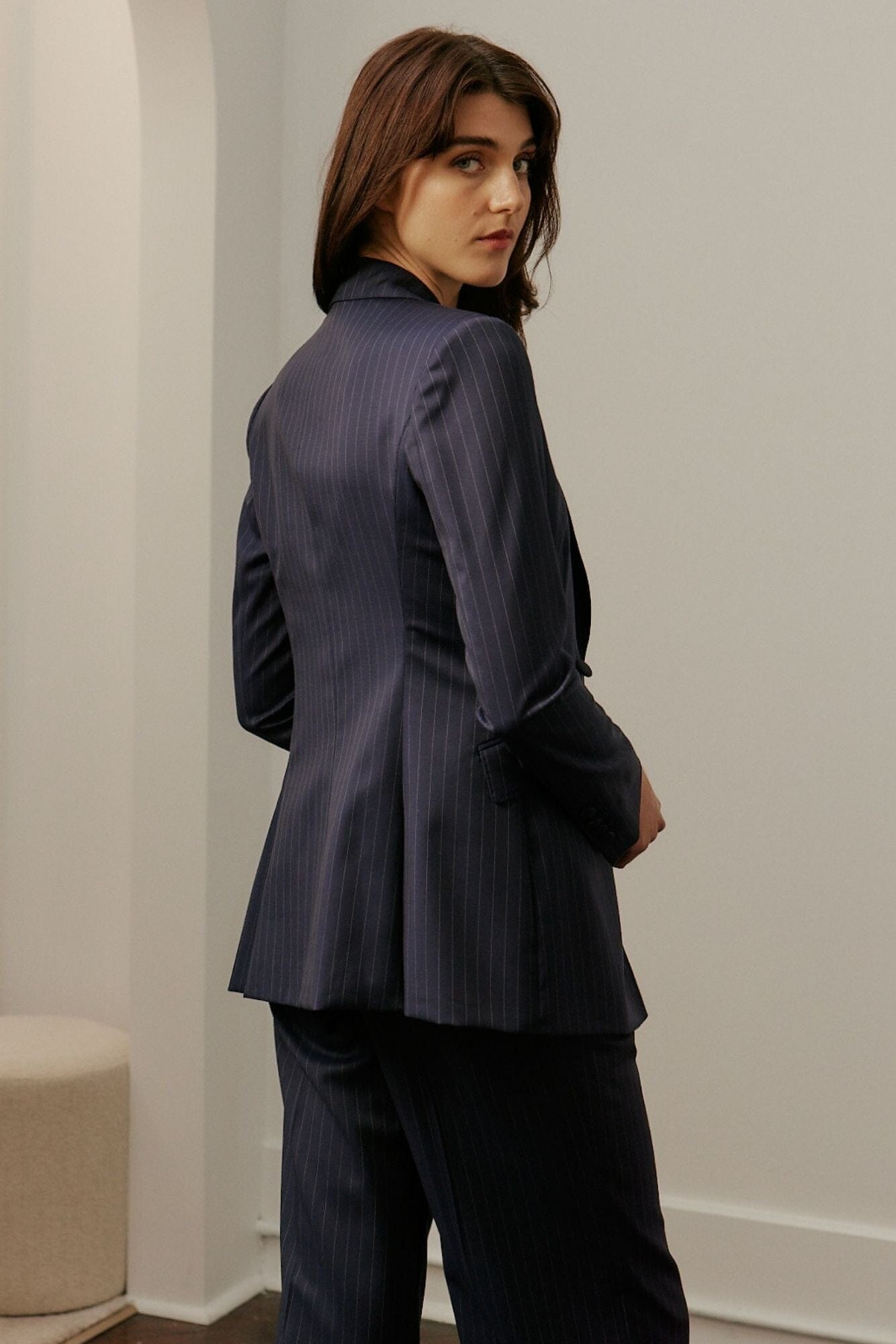 Alexis DB x Florence Suit - Navy Pin Stripe Women's Business Blazer | Professional Office Wear & Formal Attire for Work, Interviews & Special Events