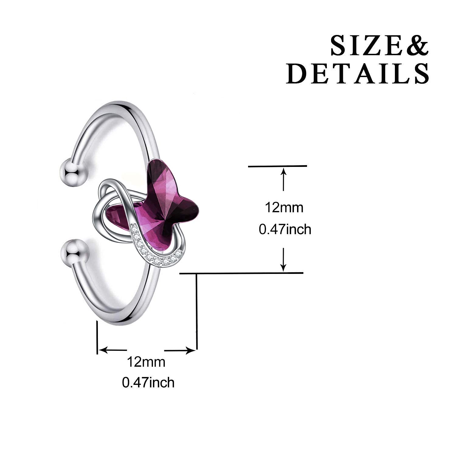 AOBOCO Sterling Silver Infinity Butterfly Necklace, Earrings & Ring Set with Austrian Crystals | Elegant Butterfly Jewelry for Women | Perfect Anniversary, Birthday Gift for Butterfly Lovers | Ideal for Date Nights, Weddings & Special Occasions