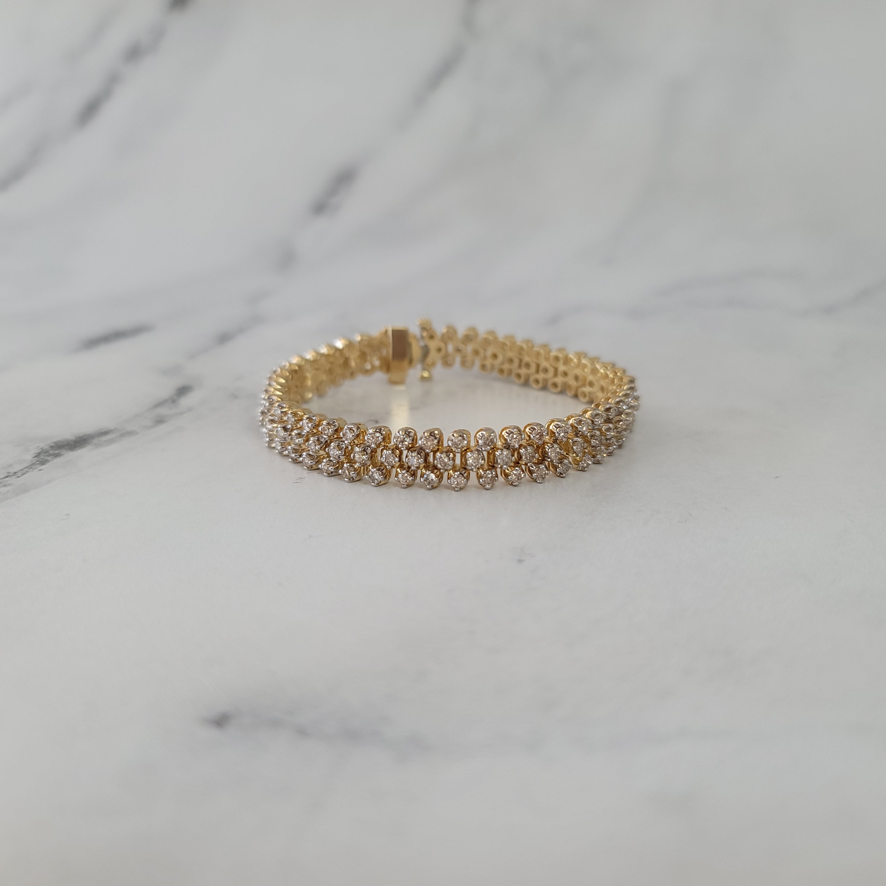 4 Carat 3-Row Diamond Cluster Tennis Bracelet in 14K Yellow Gold - Elegant Jewelry Gift for Women, Perfect for Weddings, Anniversaries & Special Occasions
