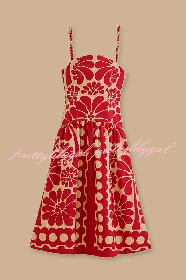 Vivid Dreams Unique Ethnic Print Slip Midi Dress - Boho Floral Summer Dress for Women, Beach Vacation & Date Night Outfit