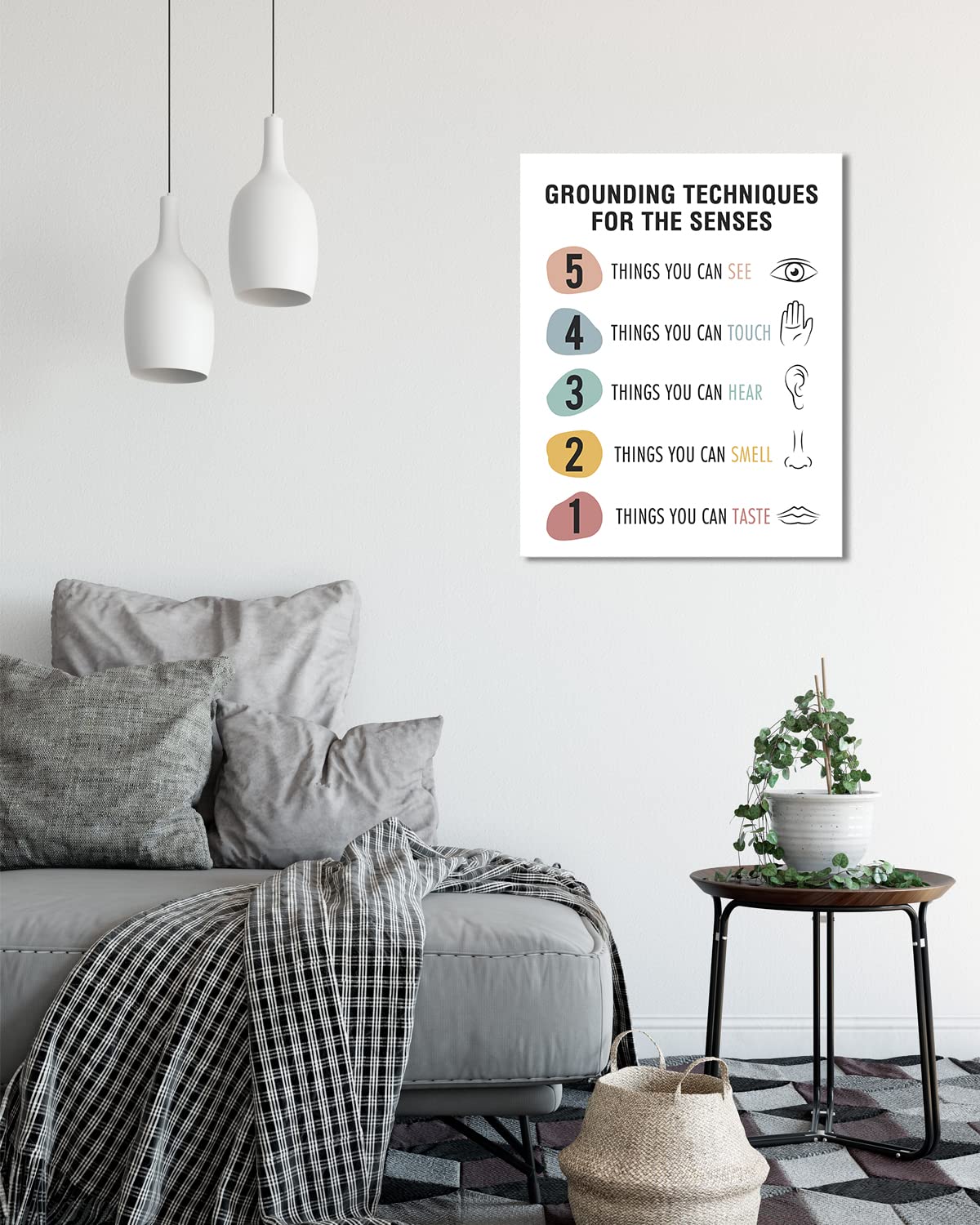 Grounding Techniques for the Senses - Therapy Office Wall Decor - Mindfulness & Mental Health Wall Art - Ready to Hang 32x40 Canvas for Counselors, Therapists & School Psychologists - Perfect for Stress Relief & Emotional Healing Spaces