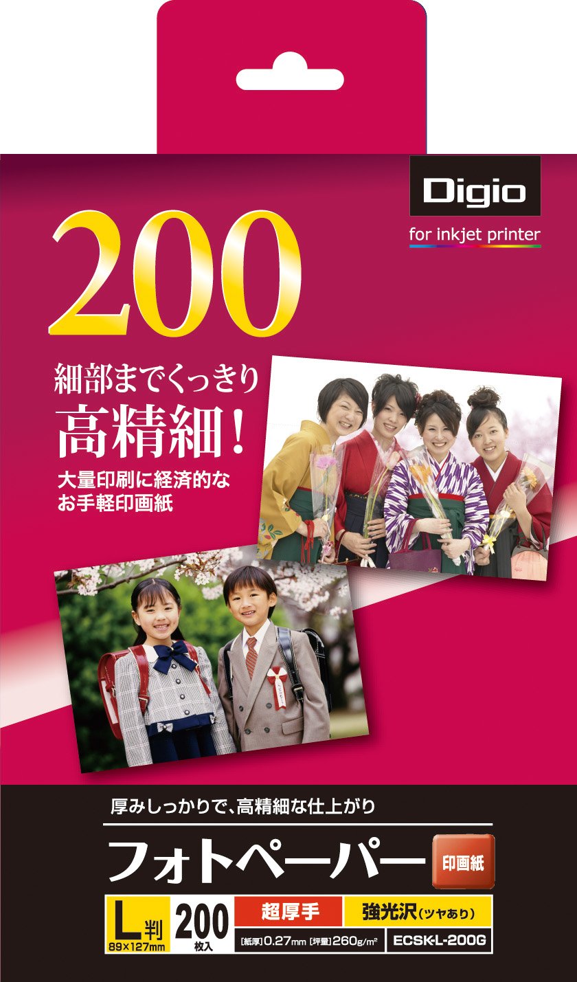 200-Piece Ultra-Thick Glossy ECSK-L-200G Nakabayashi Photo Paper - L Size Premium Quality for Professional Photography (Japan Import) - Perfect for Portraits, Scrapbooking & High-End Printing