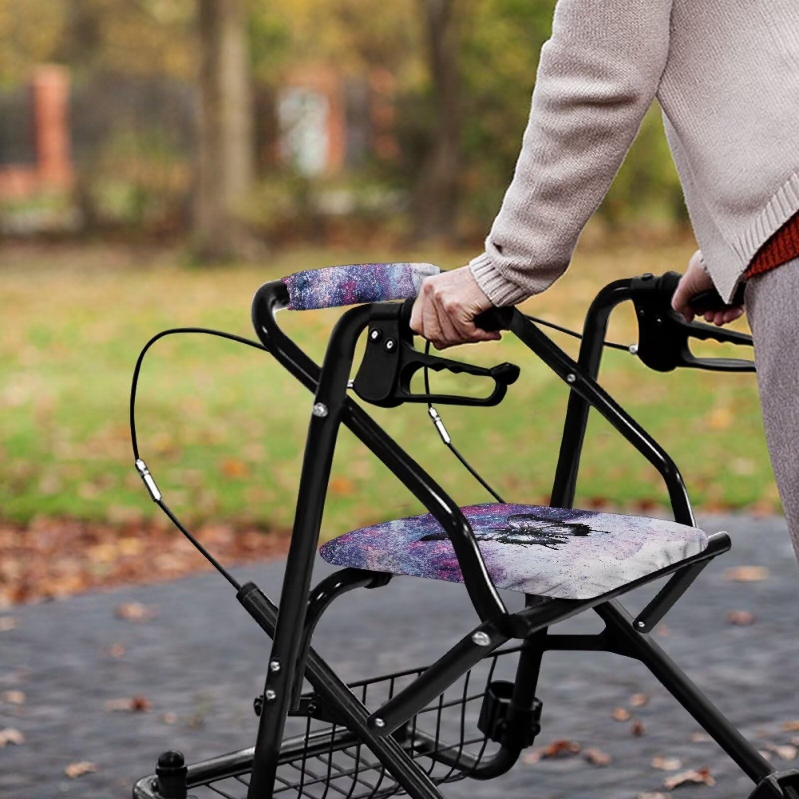 Galaxy Print Rollator Walker Seat and Backrest Covers - Butterfly Patterned Mobility Aid Accessories for Seniors & Women - Comfortable Support for Daily Walks, Shopping & Outdoor Activities