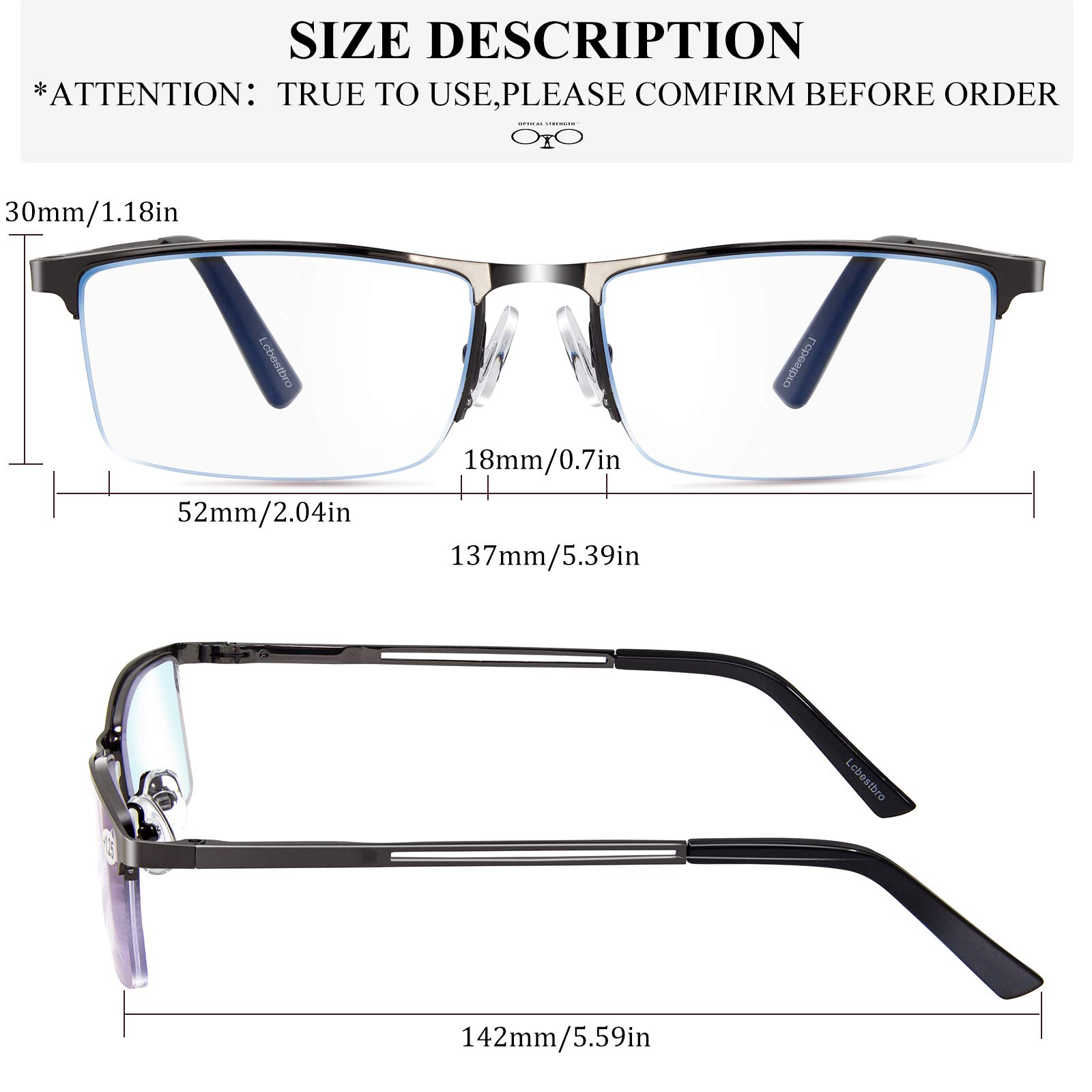 Blue Light Blocking Reading Glasses for Men - 3.5 Magnification Metal Frame Readers for Computer Work & Book Reading