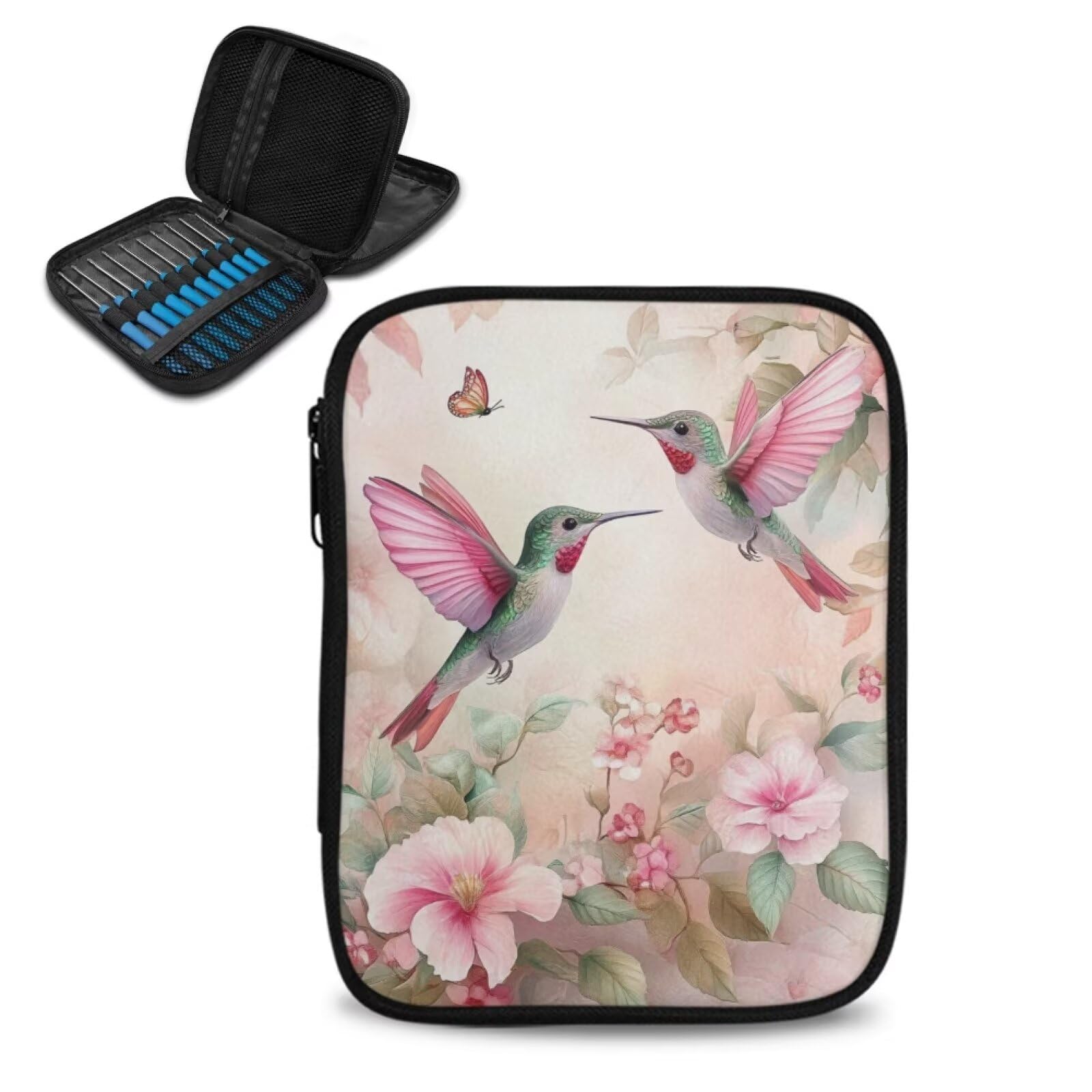 Portable Crochet Hook Organizer Bag - Hummingbird Floral Knitting Needle Case for DIY Crocheting, Sweater Making & Hand-Knitted Projects | Perfect for Craft Storage, Travel & On-The-Go Knitters