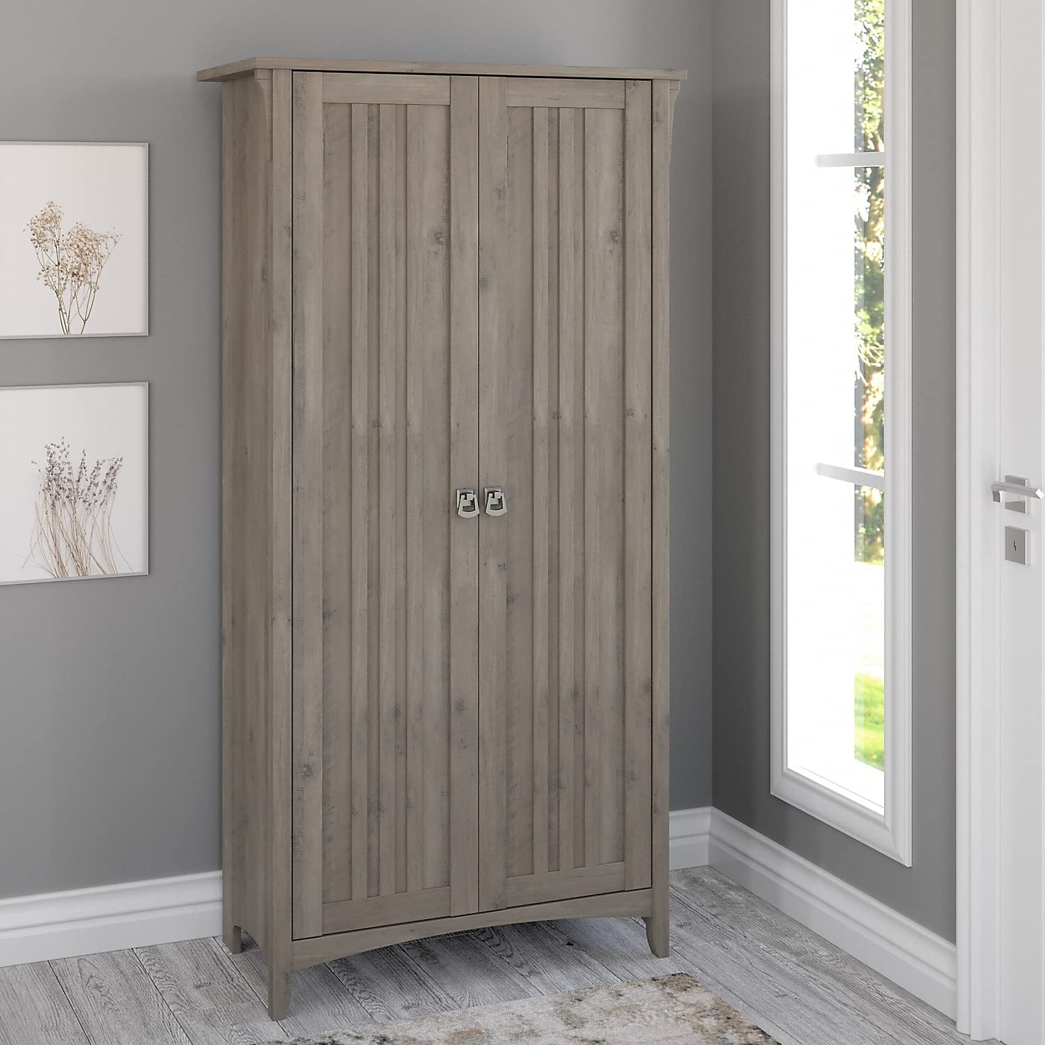 Bush Furniture Salinas Tall Storage Cabinet with Doors in Driftwood Gray - Office & Home Storage Organizer with Adjustable Shelves | Perfect for Workspace, Living Room & Bedroom Organization