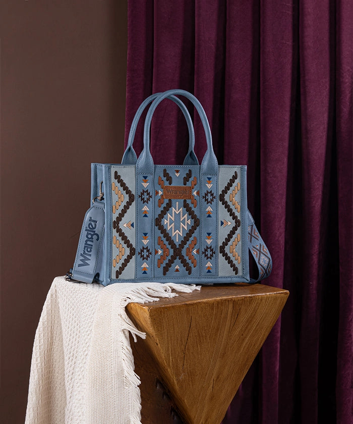 Wrangler Aztec Embroidered Whipstitch Tote Bag for Women - Stylish Boho Shoulder Bag for Travel, Beach & Shopping