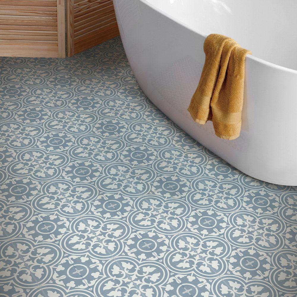 Heritage Aster Blue Encaustic Look 200x200 Matt Tile - Vintage Style Ceramic Floor & Wall Tiles for Kitchen, Bathroom, and Backsplash Decor