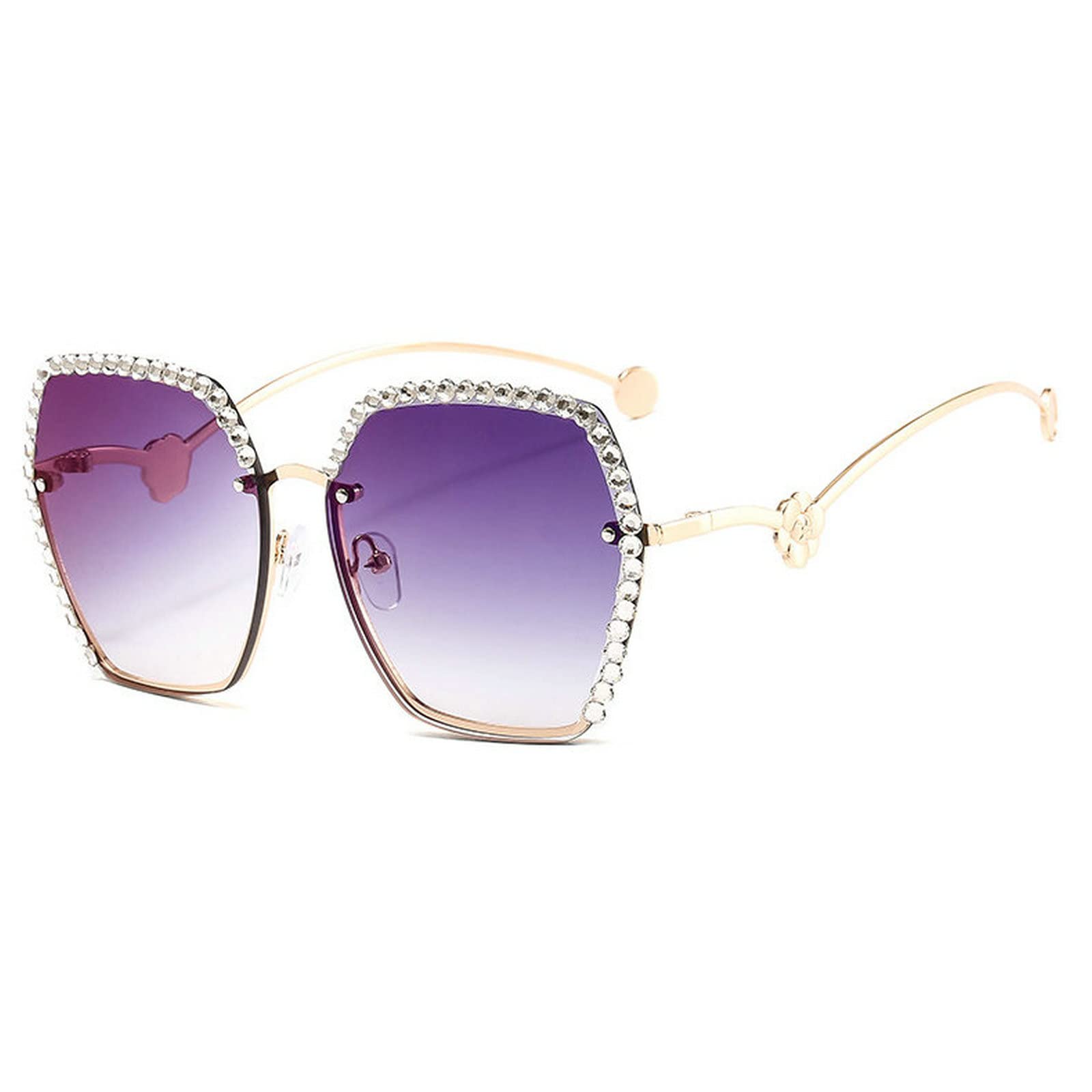 Luxury Diamond Rhinestone Sunglasses for Women & Men - Crystal Rimless Oversized Square Frame Sun Glasses - Perfect for Beach, Party & Fashion Accessories