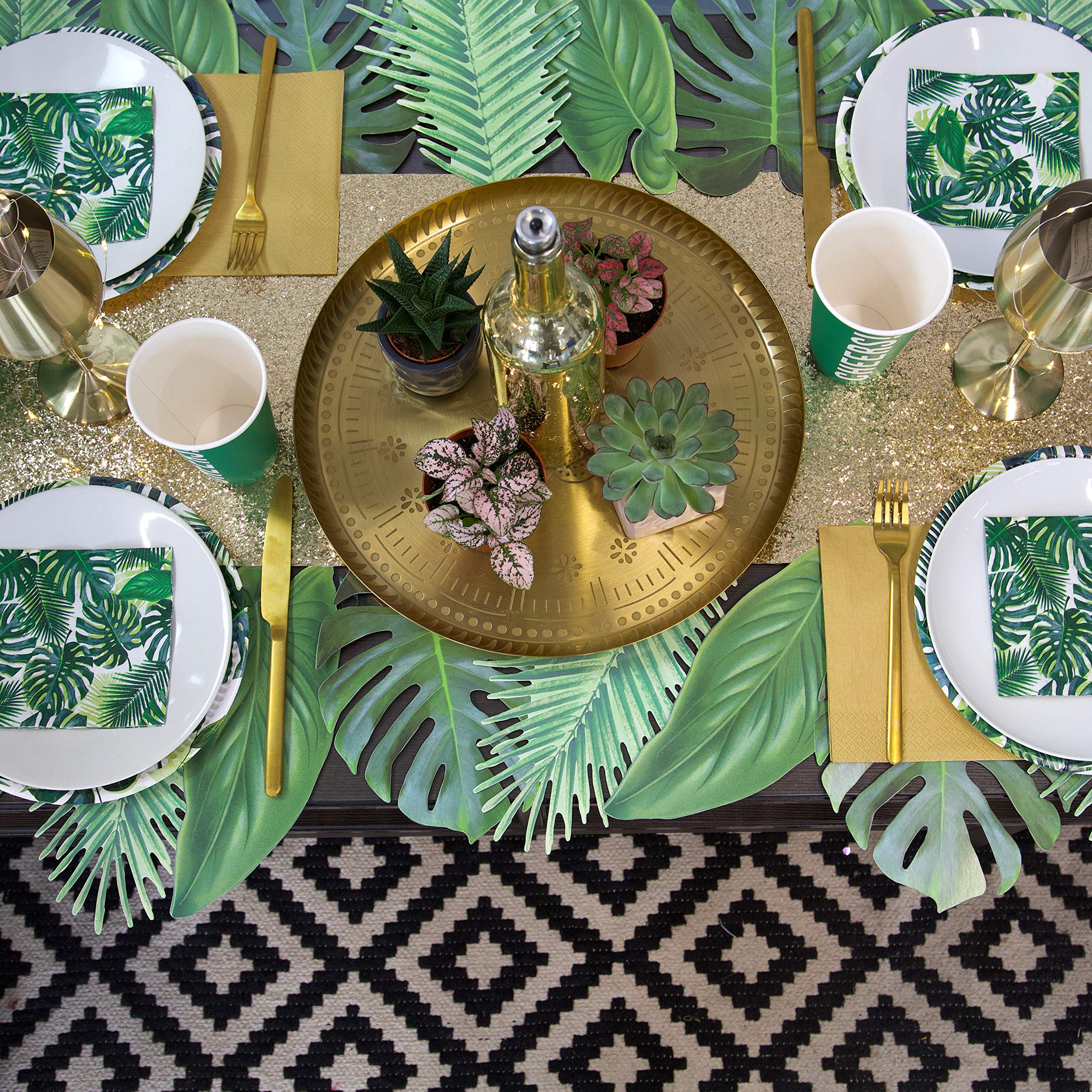 Tropical Palm Leaf Disposable Tablecloth - Green Paper Table Cover for Kids Party, Jungle Theme, Dinosaur Party, Hawaiian Luau, Summer BBQ, Tiki Bar Decor - Perfect for Birthday Celebrations, Outdoor Events & Themed Decorations