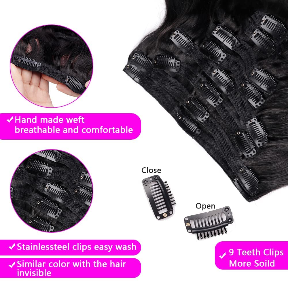 120g Body Wave Clip-in Hair Extensions - 8Pcs/Set Real Human Hair with 18 Clips | Brazilian Remy Hair for Women (26inch, Natural Color) | Perfect for Daily Styling, Parties & Special Occasions