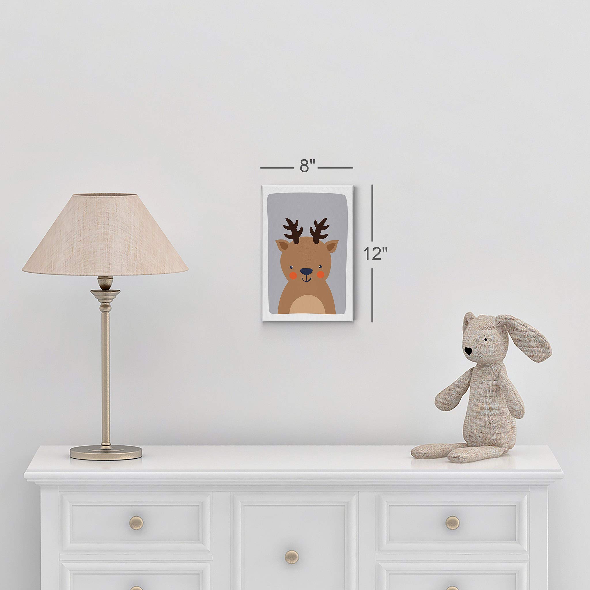 Cute Deer Blue Background Canvas Print - Kids Room Decor, Nursery Wall Art, Ready to Hang (28x19 Inches) | Made in USA | Perfect for Baby Shower Gifts & Children's Bedroom Decoration