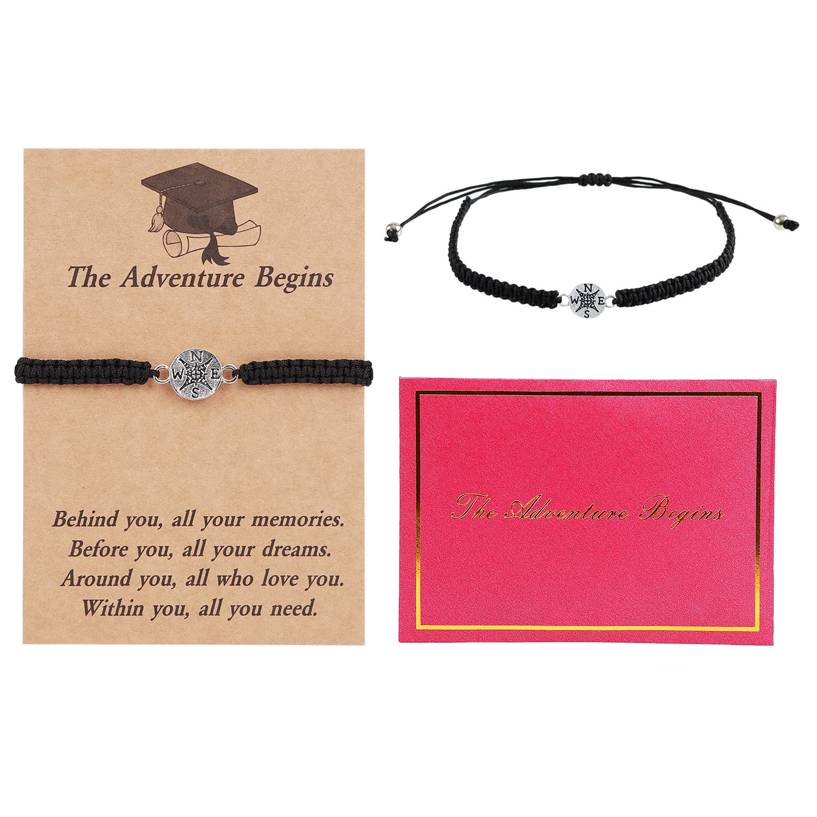 Graduation Gifts Compass Knit Bracelet Set with Greeting Card - Adjustable Bracelet & Vintage Envelope - Perfect Graduation Gift for Students, Friends, Family - Ideal for Graduation Ceremonies, Parties & Celebrations