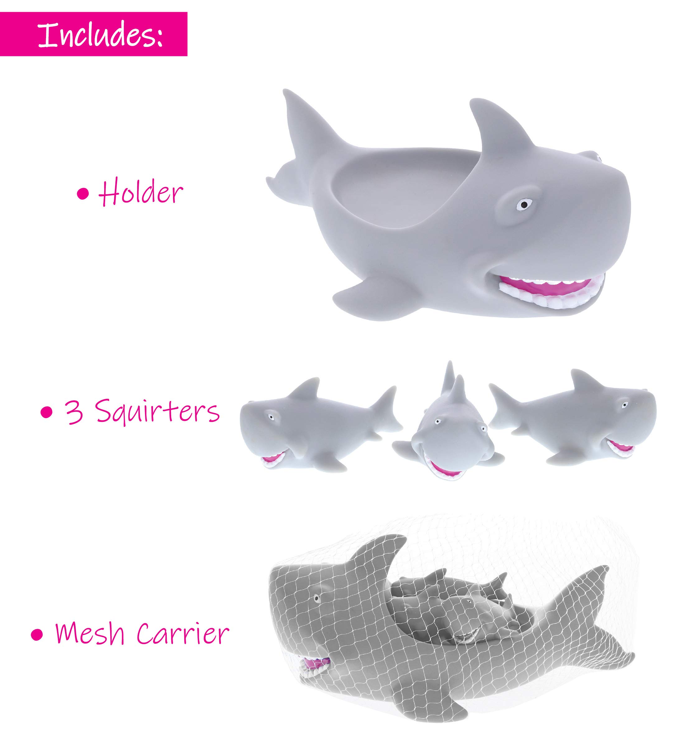 Dollibu Family Animal Bath Squirters 4-Piece Set - Fun Floating Rubber Squirt Toys for Toddlers & Kids - Perfect for Bathtime, Pool Play & Water Fun - Gray Bath Toys for Boys & Girls
