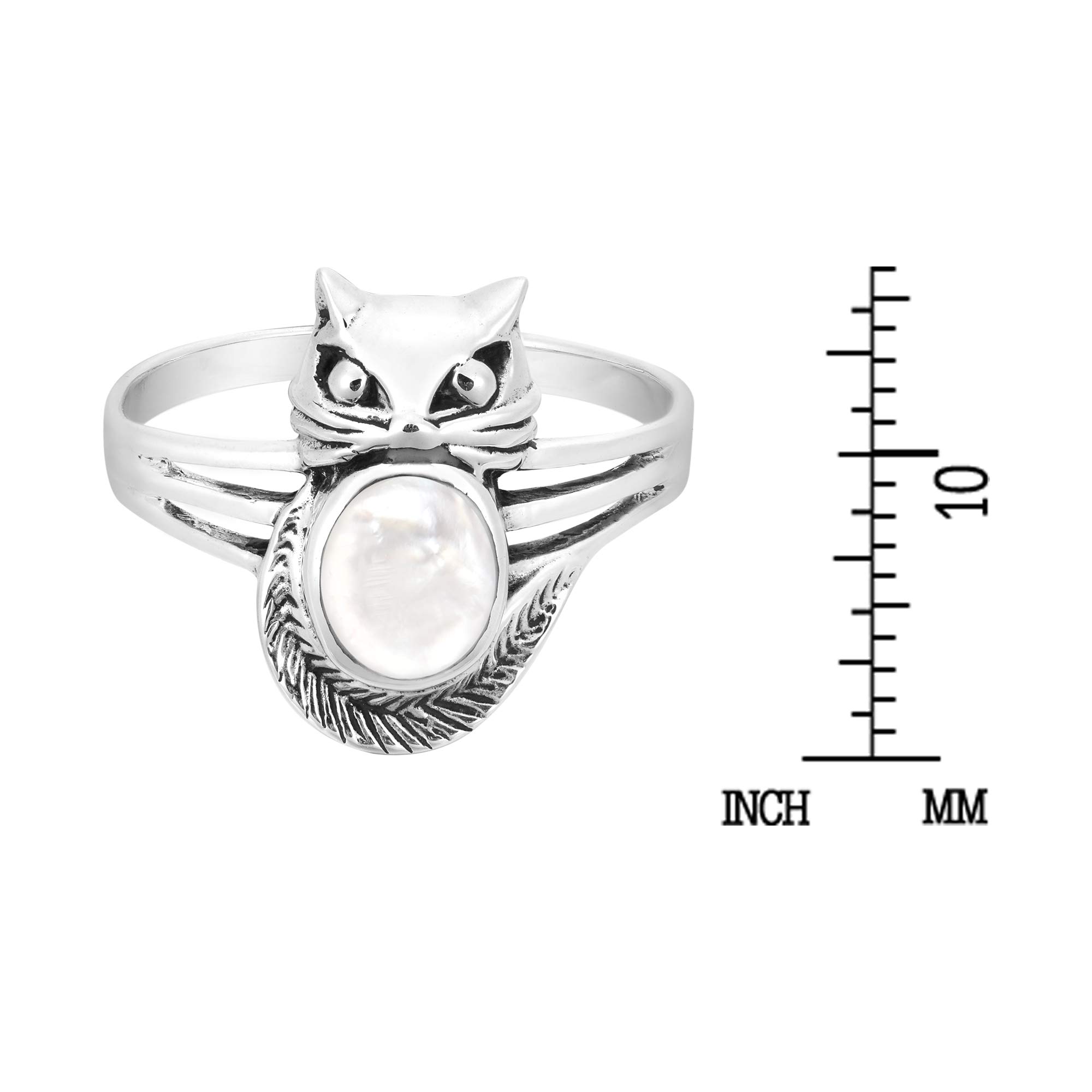 Elegant Oval White Mother of Pearl .925 Sterling Silver Cat Ring for Women | Classic Wedding Band | Comfort Fit Jewelry Gift | Sizes 7-9 | Perfect for Bridal Shower, Anniversary & Everyday Wear