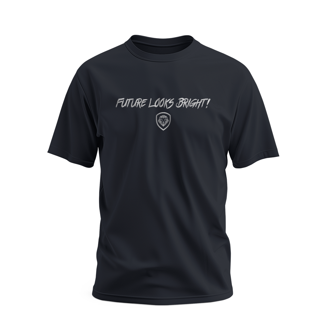 Future Looks Bright Navy & Silver Embroidered Performance Short Sleeve T-Shirt for Men - Gym, Running & Casual Wear