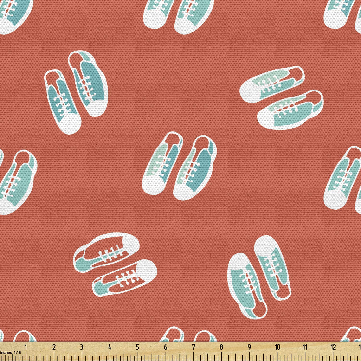 Ambesonne Sports Sneakers Fabric by The Yard - Doodles Running Shoelaces Design, Decorative Upholstery Material for DIY Shoes, Home Decor & Crafts, 2 Yards, Seafoam White - Perfect for Custom Sneakers, Throw Pillows & Craft Projects