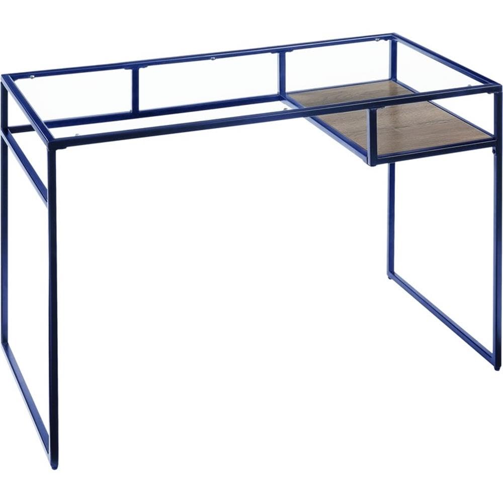 Acme Yasin Glass Rectangle Top 1-Shelf Writing Desk - Blue & Clear Glass Modern Office Desk for Home Office, Study Room, or Dormitory