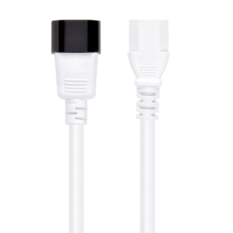 6ft 14AWG Computer Monitor Power Extension Cord C13 to C14 - 15 Amp Heavy Duty SJT Cable for PC, Server, PDU - 10 Pack White (Ideal for Office, Data Center & Home Workstation Setup)